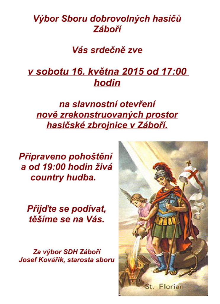 Slavnostní otevření nově zrekonstruovaných prostor hasičské zbrojnice v Záboří